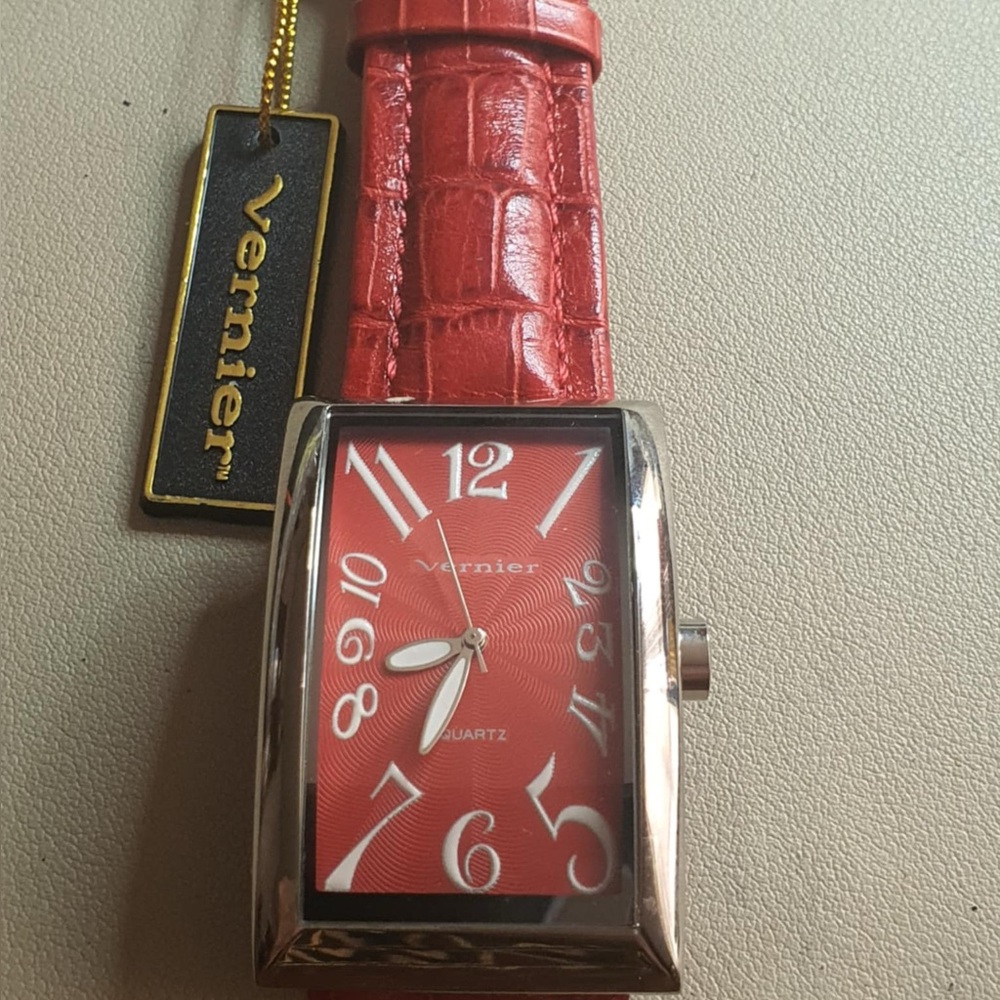 NWT VERNIER Women's Red Leather Strap Rectangular Watch